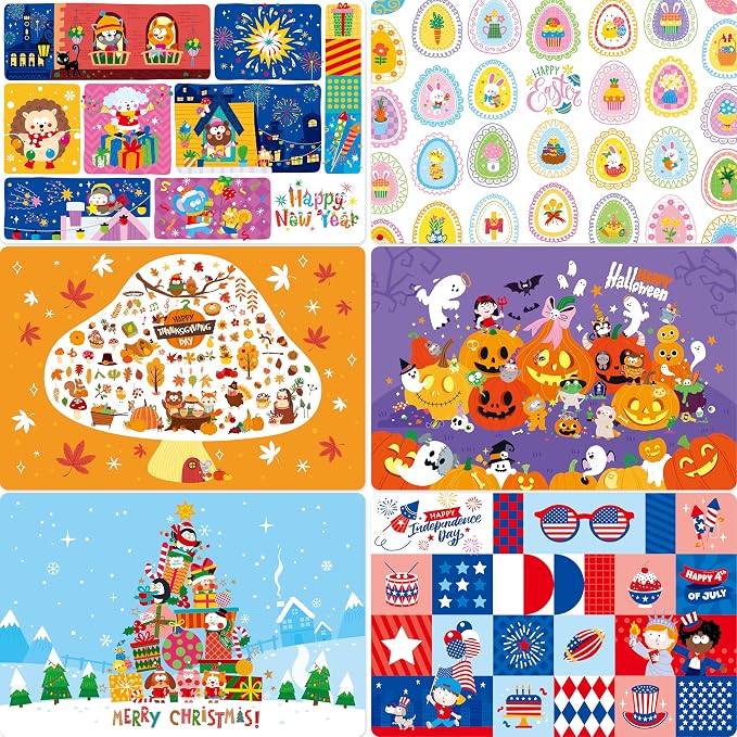 6 Pack Placemats for Kids, Non-Slip Washable Table Mats, Reusable Holiday by SpriteGru