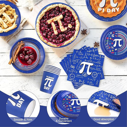 Kochorie 96 Pieces Pi Symbol Pie Plates and Napkins Party Supplies Happy Pi Day Disposable Tableware Set Include 9 Inch/7 Inch Paper Plates Cups Napkins Serve 24 Guest for Math Theme Party Decor