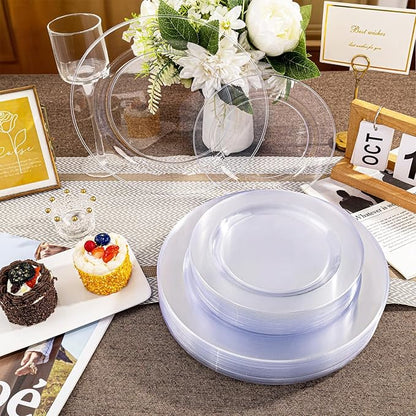 I00000 200PCS Clear Plastic Plates, Disposable Clear Plates for 100 Guests, Premium Dinner and Dessert Plate, Fancy Hard Plastic Party Plate for Birthday, Wedding & Party