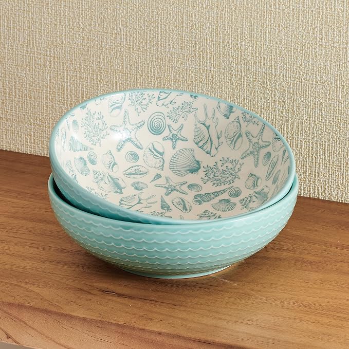 Pfaltzgraff Venice Set of 2 Pasta Bowls, 8 Inch, Teal and White - Image 3