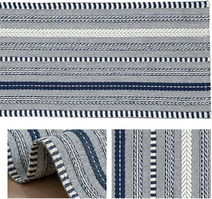 Artoid Mode Dark Blue Farmhouse Stripe Braided Table Runner 12x108 Inch | - Image 6