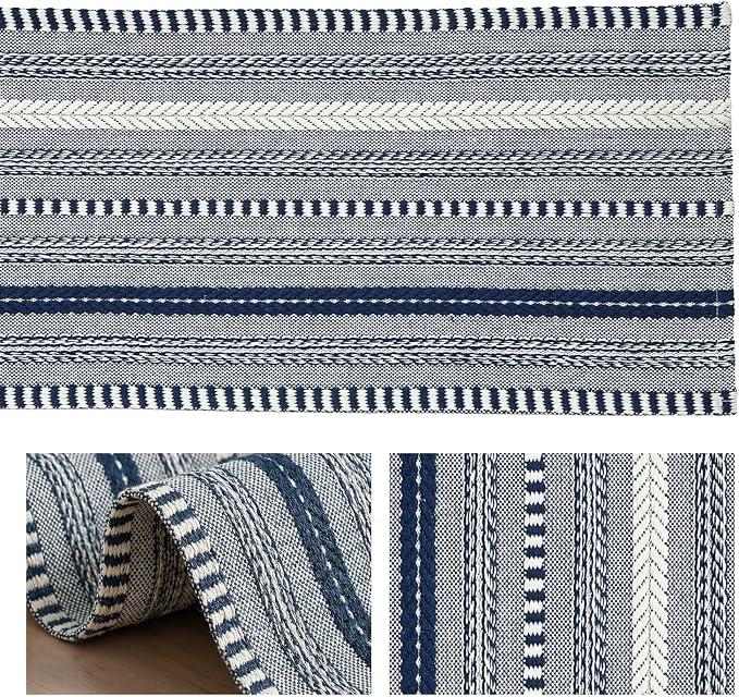 Artoid Mode Dark Blue Farmhouse Stripe Braided Table Runner 12x36 Inch | - Image 6