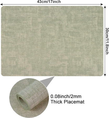 Faux Leather Placemats Set of 6, Heat Resistant Wipeable Washable Vinyl Place Mats, Waterproof Anti-Slip Dining Table Mats, Suitable for Indoor & Outdoor Use (Light Green)