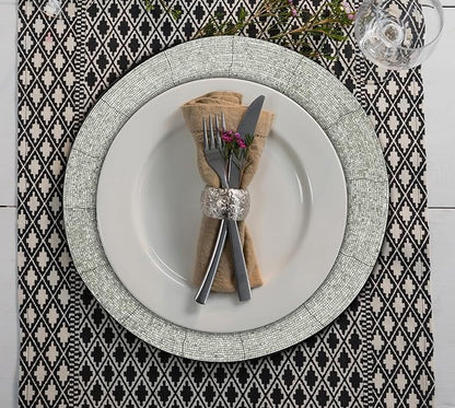 Lightnpro Beaded Placemats Set of 4 - ound Farmhouse Charger Mats - Handcrafted Decorative Glitz Table Placemats for Dinner Parties, Holidays, Weddings & Elegant Dining Décor - 13 Inch Silver