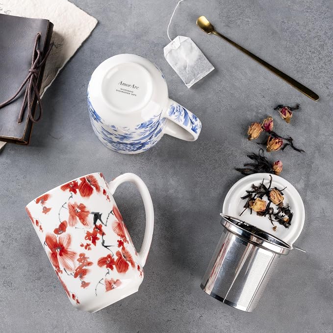 AmorArc Tea Cup With Infuser and Lid, 18oz Loose Leaf Tea Mug With Steeper | - Image 4