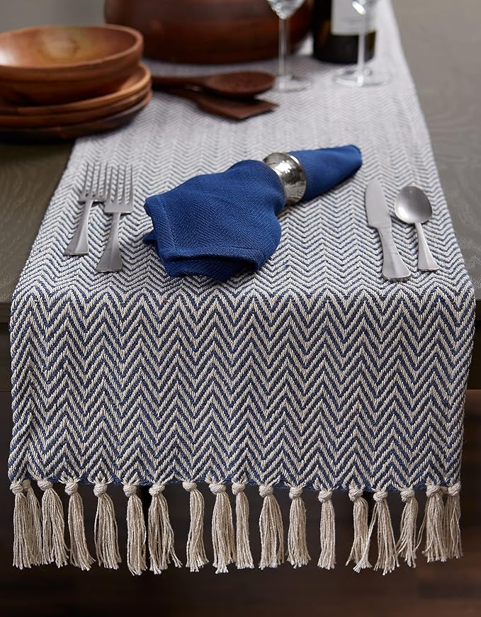 DII Woven Basic Tabletop Collection, Chevron Table Runner, French Blue - Image 2