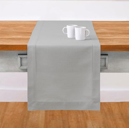 Solino Home Cotton Linen Dining Table Runner Light Grey Woven, 14 x 72 in | by SolinoHome