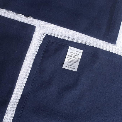 FINGERCRAFT Dinner Cloth Napkin Cotton Linen Blend 4 Pack Mitered Corners with Elegant Lace for Everyday Use Napkins are Pre Shrunk and Good Absorbency Navy