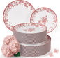 Trendables Disposable Plates For Party Supplies | Pink Floral Plastic Plates For Wedding 40 Pcs - 20 X 8 & 20 X 10 Dinner Plate Sets | Floral Plate Set Disposable Plastic Dinnerware Sets
