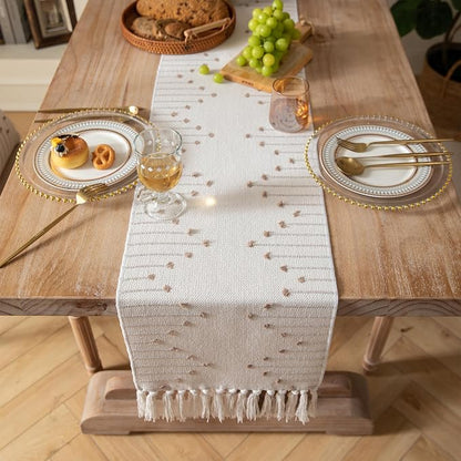 Boho Table Runner 13 x 60 Inch Long Natural Cotton Woven Runner - Image 4