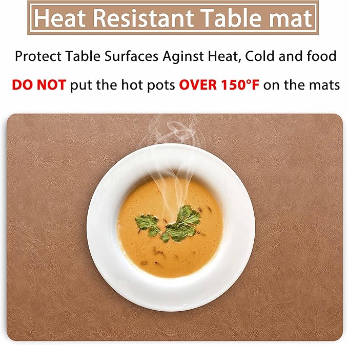 Set of 8 Faux Leather Placemats, PU Table Mats, Waterproof, Stain Resistant, Heat Resistant, Non-Slip Easy to Clean for Kitchen Dining Table,Conference Table F Flaxen