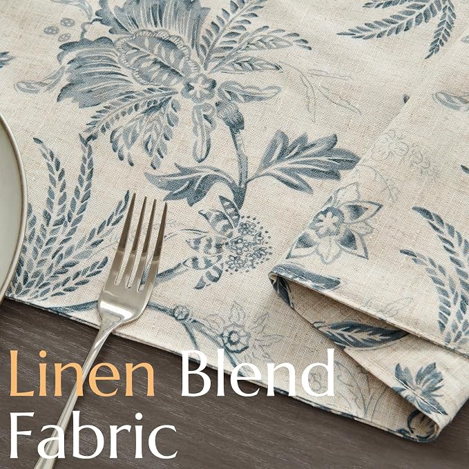 jinchan Blue Floral Linen Table Runner 13 x 72 Inch Farmhouse | Solid color - Image 4
