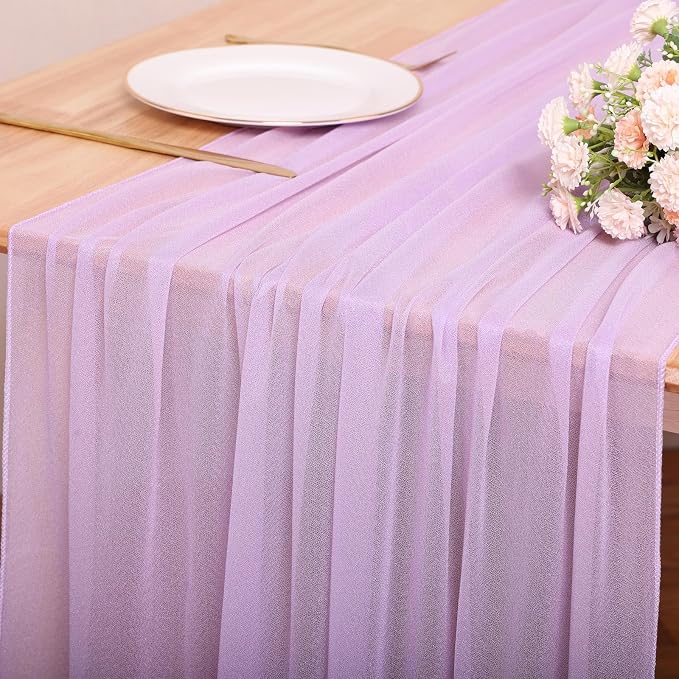 10FT Lavender Chiffon Table Runners 30x120 Inches Boho Fabric Sheer Table Runner - Image 7