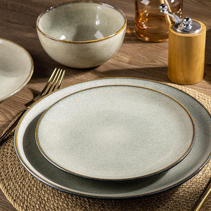 AmorArc Ceramic Dinnerware Sets for 8, 24 Pieces Handpainted Stoneware Plates and Bowls Set, Scratch Resistant Dishes Set, Dishwasher & Microwave Safe, Reactive Color