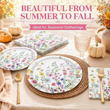40 Pcs Wildflower Plates And Napkins, 9 Inch Floral Plates and Napkins | - Image 6