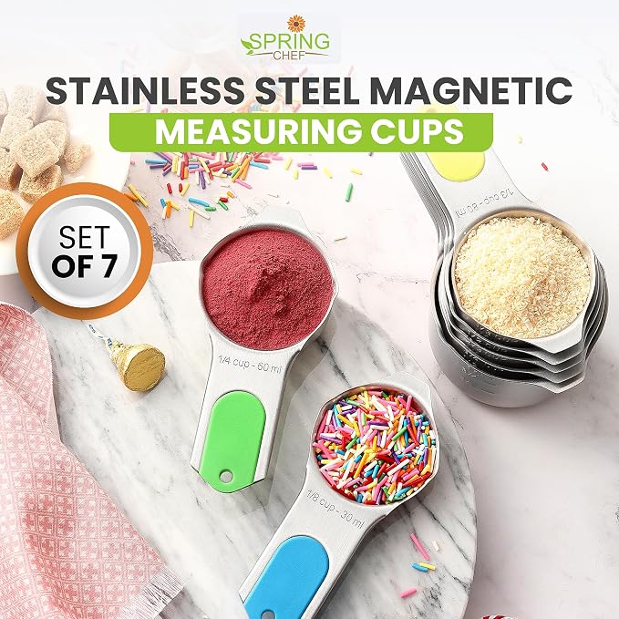 Spring Chef Magnetic Stainless Steel Measuring Cups Set of 7 Patented, Neon | - Image 2