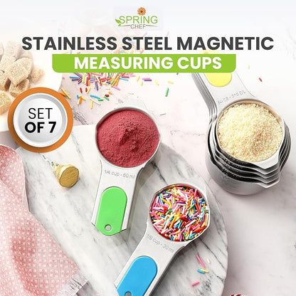 Spring Chef Magnetic Stainless Steel Measuring Cups Set of 7 Patented, Neon | - Image 2