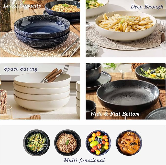S&Q'S CERAMICS Large Serving Bowls Set of 4, 60 ounce Large Salad Bowls - Image 4