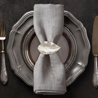Decozen Set of 12 Silver Napkin Rings in Leaf Design, Festive, Table Decor Setting for Holiday, Wedding, Birthday, Kitchen, Home Decor, Housewarming Gift - Mothers Day Decorations