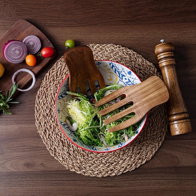 Wood Salad Hands for Tossing and Serving Salads, Wooden Salad Tongs for Salad - Image 3