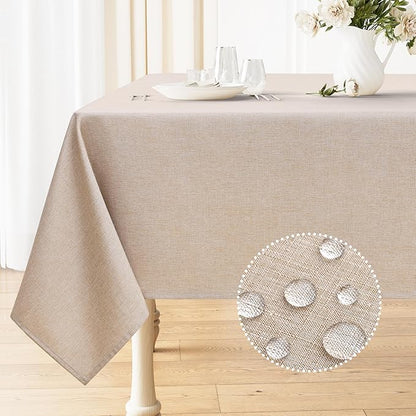 Smiry Square Table Cloth Linen Textured, Waterproof Spillproof Anti-Wrinkle Burlap Tablecloth, Washable Decorative Fabric Table Cover for Dining, Party, Banquet, 54 x 54 Inch, Linen