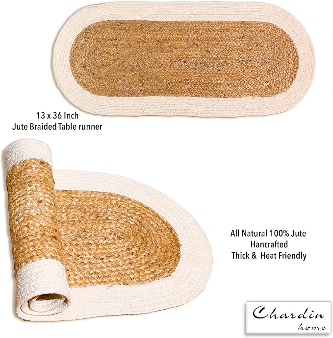Verona Oval Woven Jute & Cotton Braided Table Runner, Size -13 x 36 Inches - Image 6