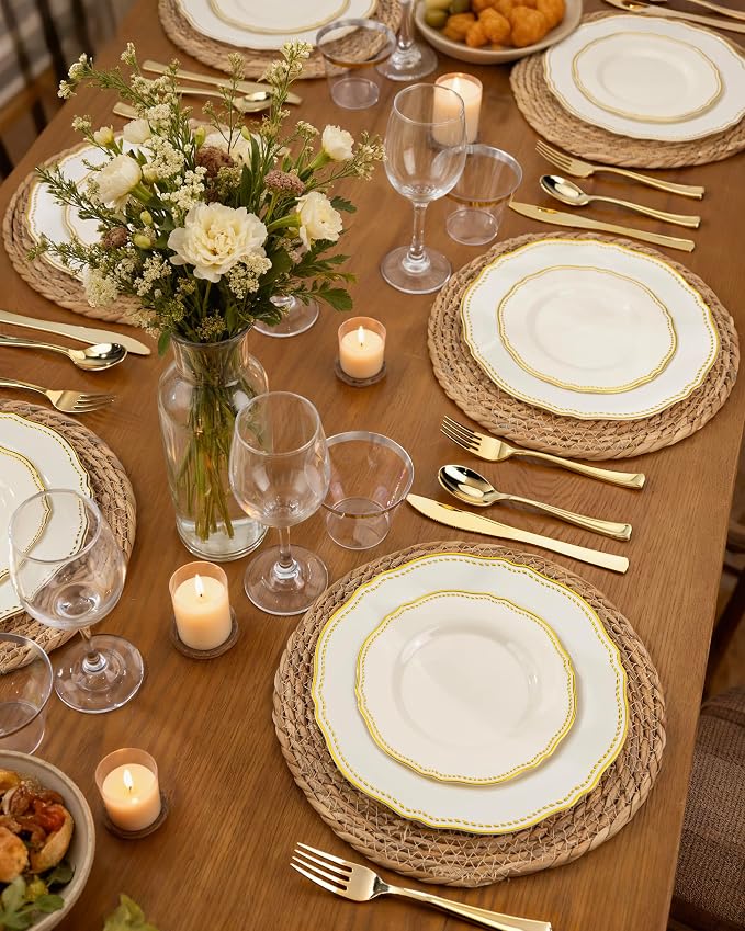 60 Pcs Ivory Gold Dinner Plates - Image 6
