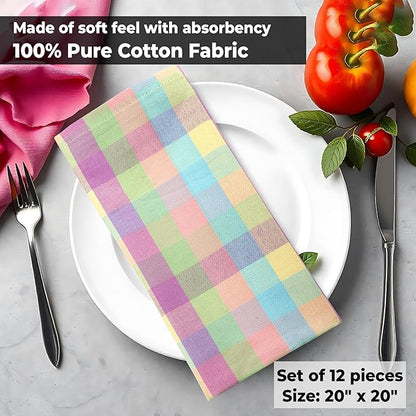 Urban Villa Cloth Napkins Set of 12 20x20 Inches 100% Cotton Napkins Cloth Washable Soft Durable Reusable Absorbent Table Dinner Napkins Cloth for Hotel Lunch Restaurant Weddings Parties-Easter Checks