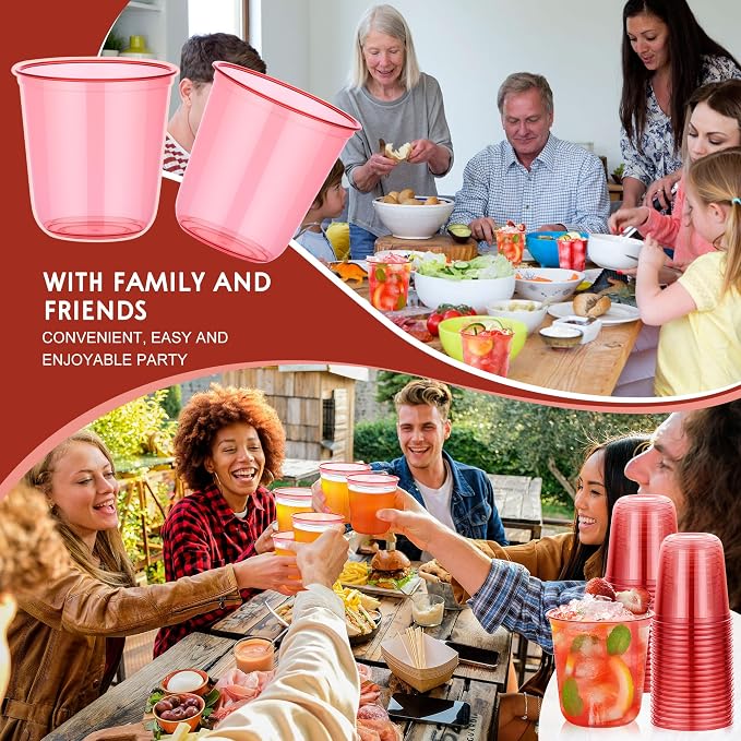 KesaPlan 100Pcs 12oz Red Plastic Party Cups, Disposable Wine Cocktail Cups | - Image 7