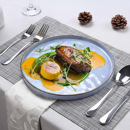 LIANYU 6PCS Ceramic Flat Dinner Plates Set, Porcelain Salad Appetizer Dishes with High Edge, 10.2” Dessert Plates Set, Microwave, Oven, dishwasher Safe, Chip & Scratch Resistant, Serenity Blue