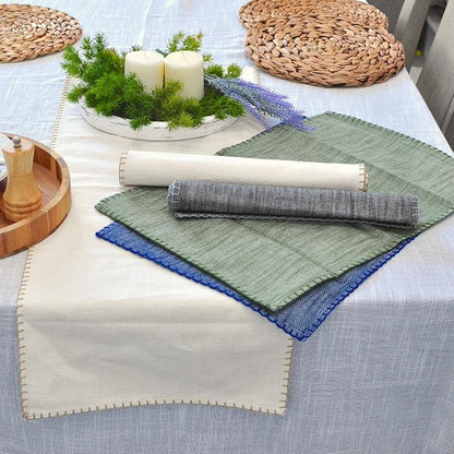 Dining Table Placemats with Decorative Stitched Edge Textured Cotton Kitchen - Image 5