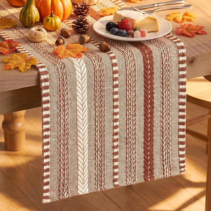 Artoid Mode Caramel Farmhouse Stripe Braided Table Runner 12x120 Inch | Holiday by ArtoidMode