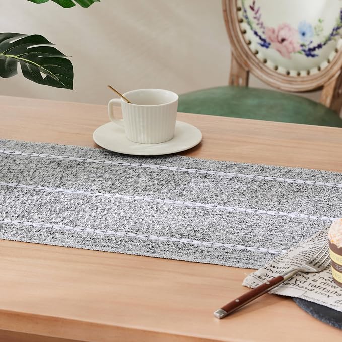 Braided Farmhouse Table Runner, Braided Charcoal 13x90 Inch, Cotton Linen Table - Image 5