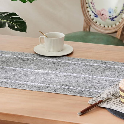 Braided Farmhouse Table Runner, Braided Charcoal 13x90 Inch, Cotton Linen Table - Image 5