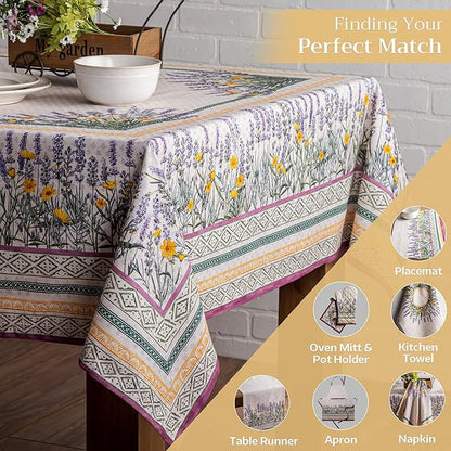 Maison d' Hermine Table Cloth Square Table 100% Cotton 54 x 54 Inches Tablecloth Reusable Decorative for Dining Room Farmhouse Home Valentines Day Decorations Spring Summer - Fanny Lavender