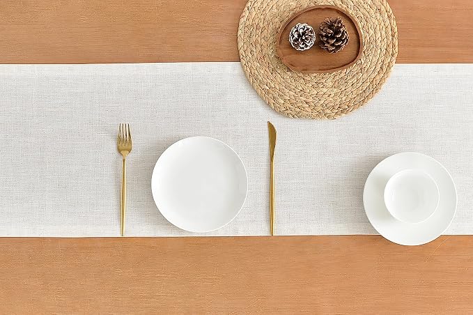 Wracra Linen Table Runner, Burlap Cream Table Runners 72 Inches Long | Rich - Image 2