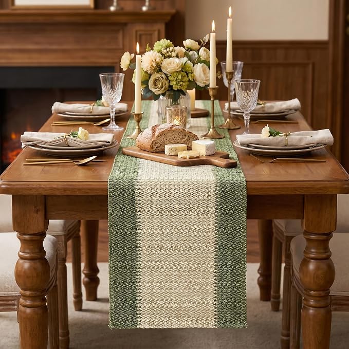 Artoid Mode Dark Green Farmhouse Rustic Paper Braided Table Runner, Seasonal - Image 2
