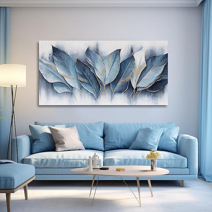 Framed Art Wall Decorations Blue Leaves Canvas Wall Art Abstract Art Modern Artwork For Living Room Bedroom Dining Room Home Office Decor 20"X40"
