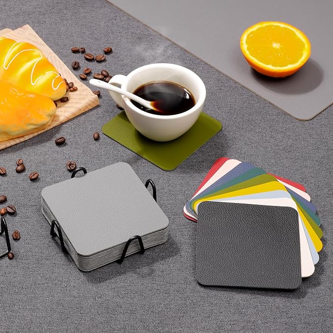 Myir JUN Coasters Glass Coasters Set of 12 4 inch Double Sided Faux Leather - Image 6