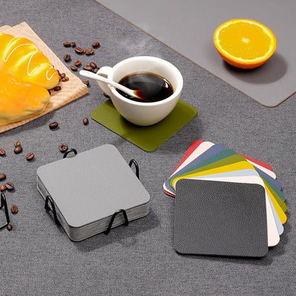 Myir JUN Coasters Glass Coasters Set of 12 4 inch Double Sided Faux Leather - Image 6
