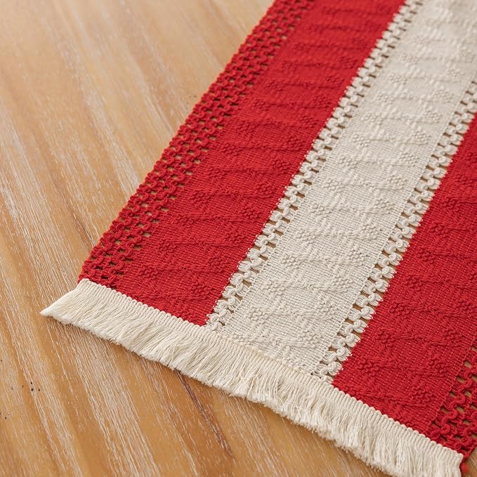 Keketoarrange Christmas Red Boho Table Runner 12x48 Inch | Woven Burlap - Image 5