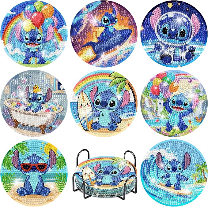 Fuinkqe 8Pcs Diamond Art Coasters Kits, Cartoon Diamond Painting Coasters by Fuinkqe