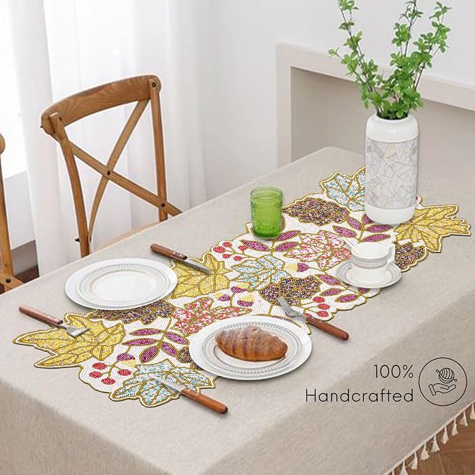 Hand Beaded Table Runner 13x36 in, Farmhouse | Premium beads on fabric base - Image 8