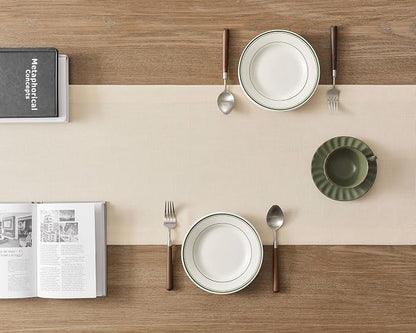 Linen Textured Border Table Runner, 14 x 72 Inch Cream | Mitered Corner Design - Image 4