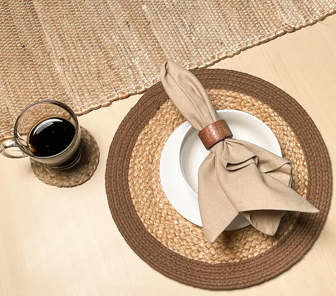 Verona Round Woven Jute Cotton Placemat, 14 Inch | Braided, Natural Jute - Image 3