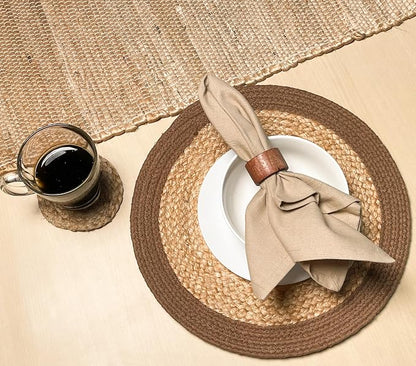 Verona Round Woven Jute Cotton Placemat, 14 Inch | Braided, Natural Jute - Image 3