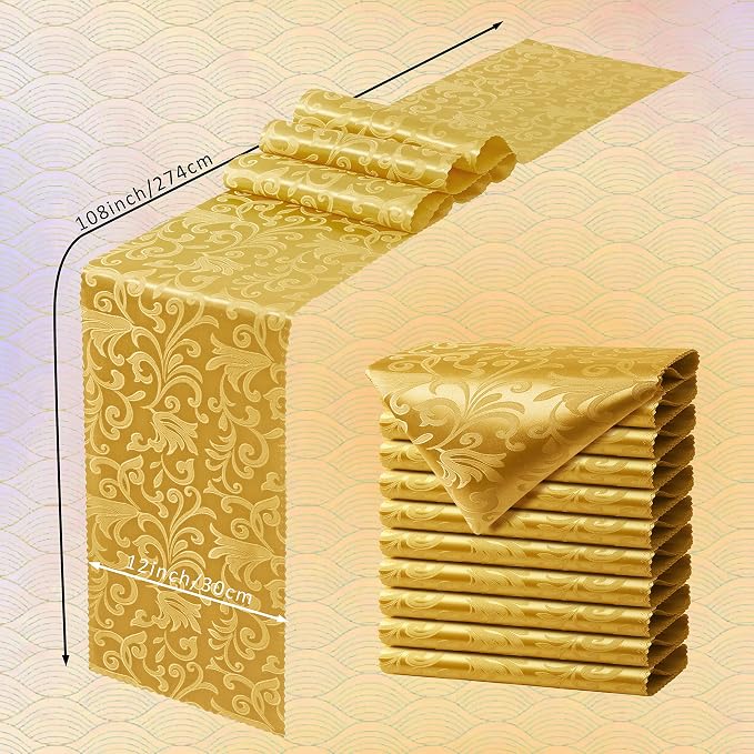 Manyshofu Gold Jacquard Satin Table Runner 12x108 - Image 3