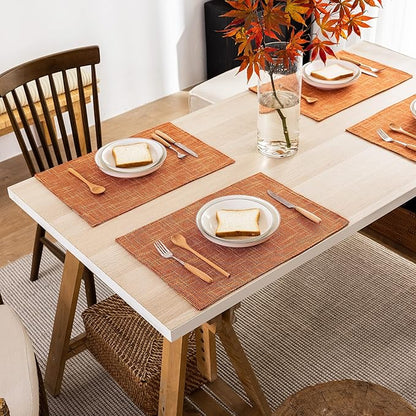Kevin Textile Burlap Linen Placemats Set of 6 Heat Resistant Dining Table Place Mats Washable Kitchen Table Mats for Dinning Party Holiday Indoor Outdoor, 13 x19 inches, Orange