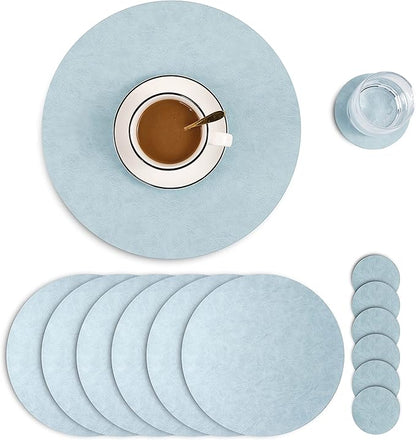 Set of 6 Embossed PU Leather Placemats, Waterproof Coffee Coasters, Kitchen Table Mats, Easy to Wipe Off for Dining Round Table