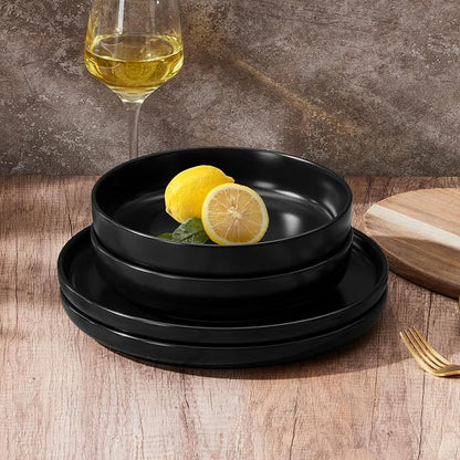 E-far Stoneware Pasta Bowls Set of 4, 35oz Double Reactive Black Glaze | Wide & - Image 4